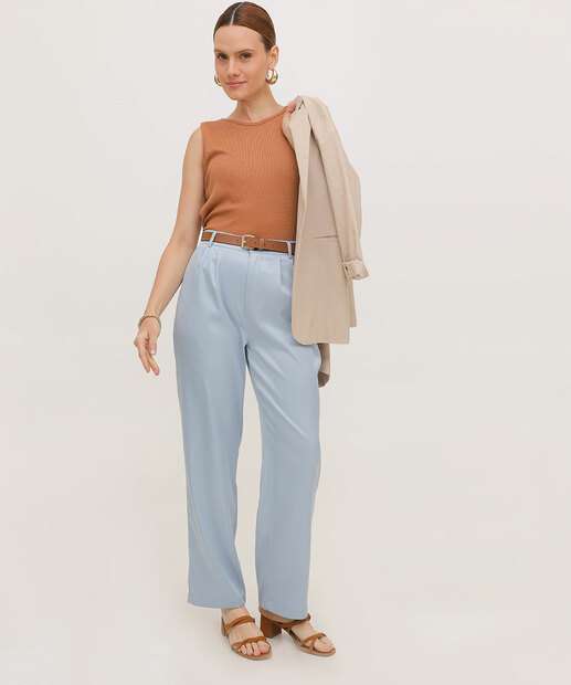Image_Calça Feminina Reta Alfaiataria Marisa Azul