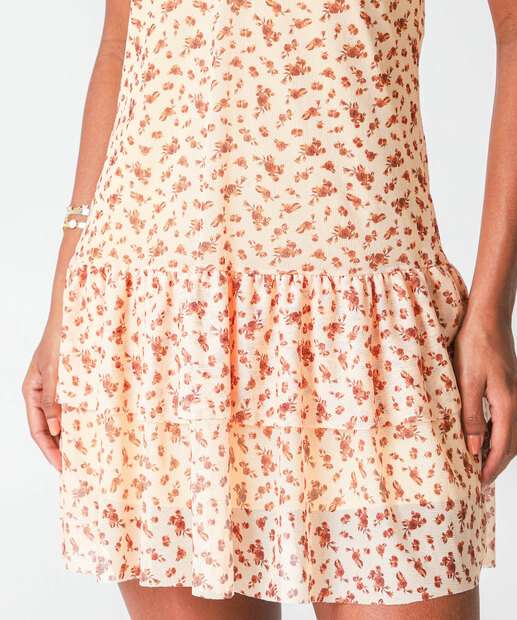 Vestido Feminino Tule Babado Flores Marisa Amarelo