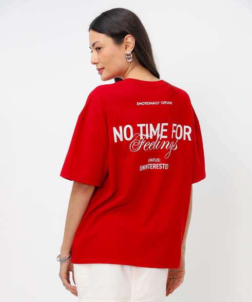 Camiseta Feminina Oversized Frase Marisa Vermelho