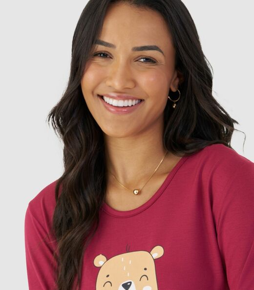 Pijama Longo Feminino Mensageira Da Paz Vermelho