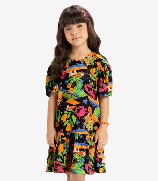 Vestido Infantil Estampado Rovi Kids Preto