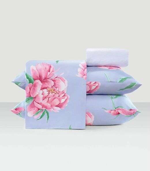 Image_Jogo De Cama Casal Floral 200 Fios Lar E Lazer Azul