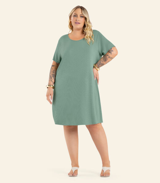 Image_Vestido Feminino Curto Canelado Plus Size Secret Verde