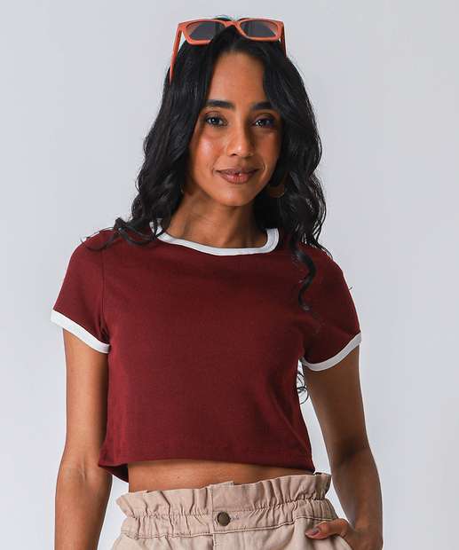 Blusa Cropped Feminina Canelada Marisa Vinho
