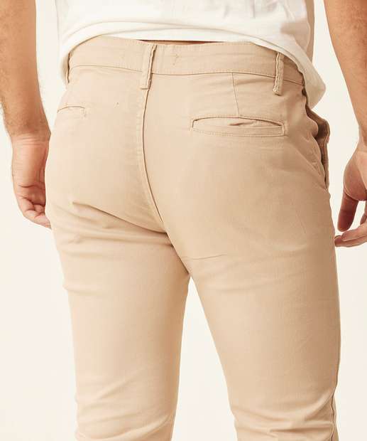 Calça Masculina Slim Sarja Chino Bolsos