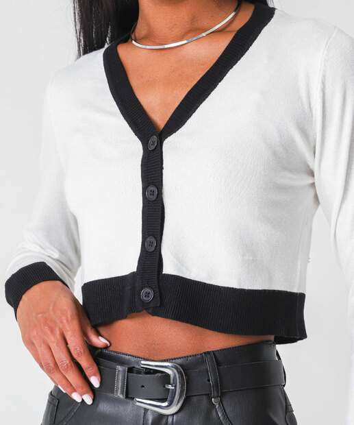 Cardigan Feminino Cropped Marisa Off White