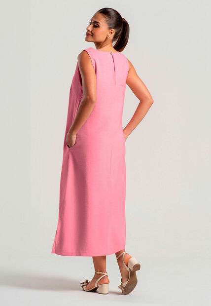 Vestido Midi Alfaiataria Marrant Regata Com Fendas e Bolsos Rosa Salvatore