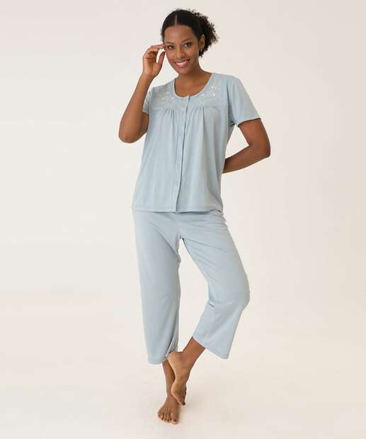 Pijama Feminino Bordado Manga Curta Marisa