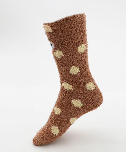 Meia Feminina Cano Longo Chenille Girafa Marisa Marrom