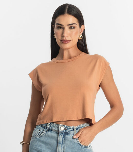 Blusa Básica Feminina Viscotorcion Rovitex Marrom
