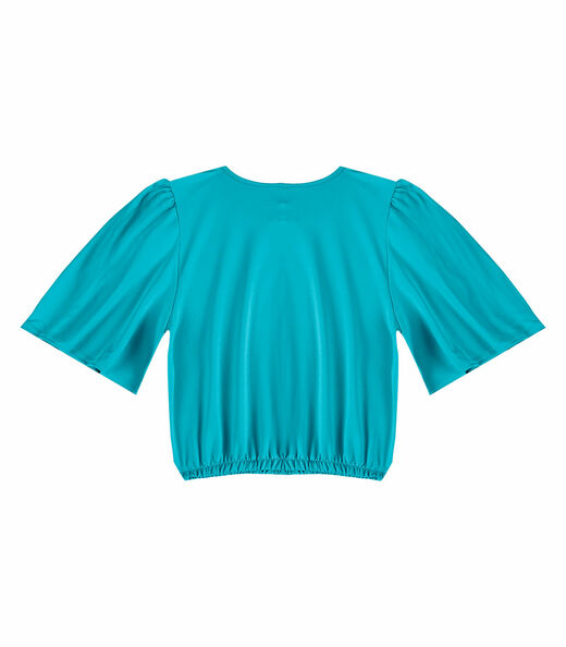 Blusa Feminina Com Franzido Na Manga Infinita Cor Azul