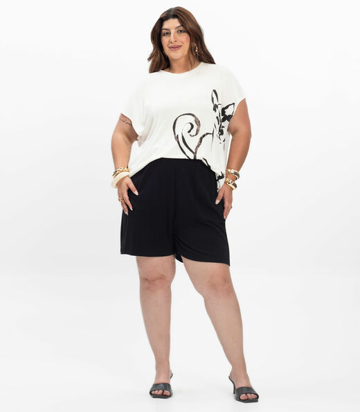 Camiseta Feminina Plus Size Secret Glam Bege
