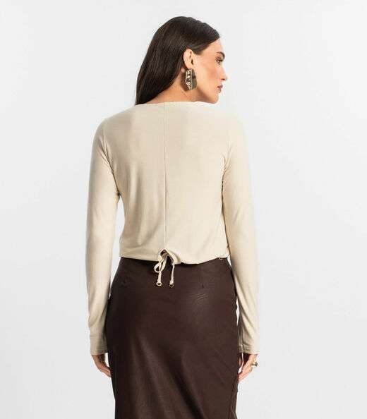 Blusa Feminino Manga Longa Endless Bege