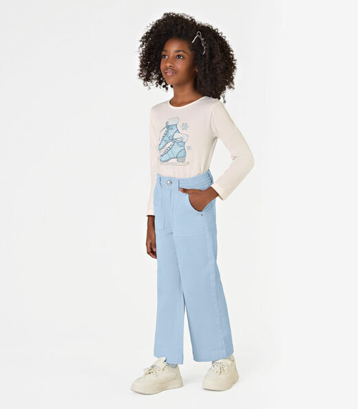 Calça Infantil Feminina Wide Leg Sarja Trick Nick Azul