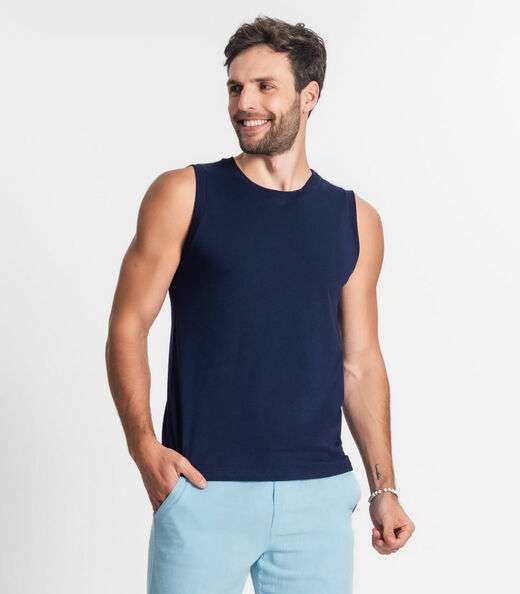 Regata Masculina Básico Meia Malha Diametro Azul