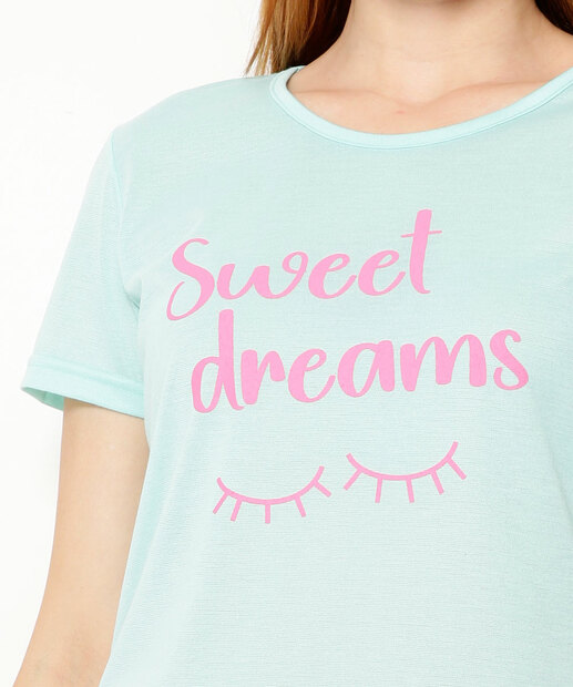 Pijama Feminino Listrado Frase Manga Curta Marisa