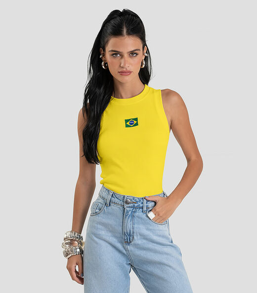 Regata Feminina em Ribana Canelada Brasil Dianna Amarelo