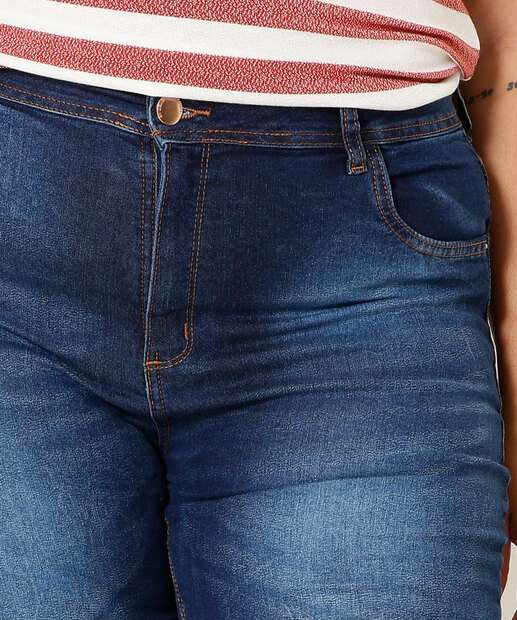Bermuda Plus Size Feminina Jeans Barra Dobrada