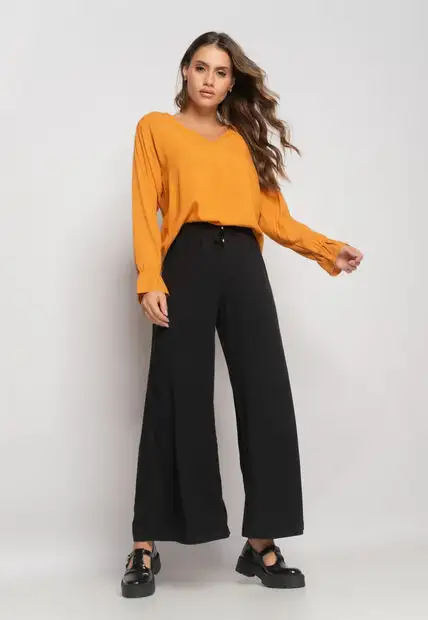 Image_Blusa Gola V Manga Babado Viscolinho Mostarda Salvatore