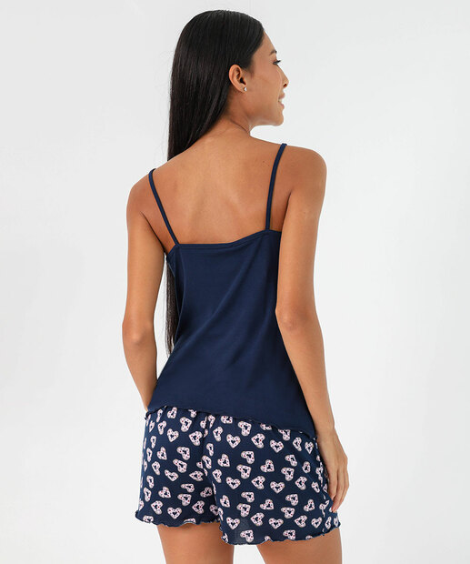 Pijama Feminino Corações Sem Manga Marisa Azul