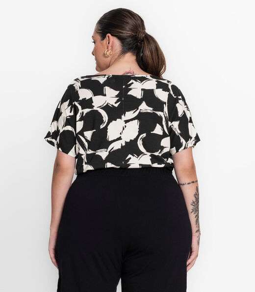 Blusa Feminina Plus Size Estampada Secret Glam Preto