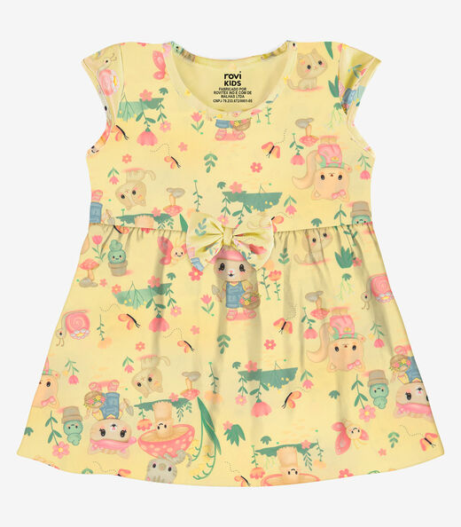 Image_Vestido Infantil Estampado Malha Rovi Kids Amarelo
