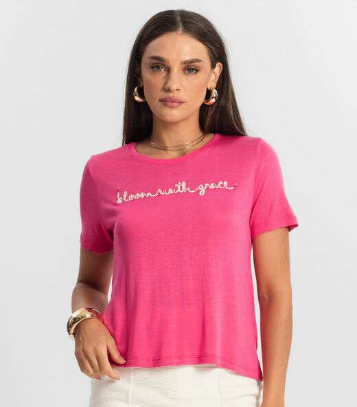 Camiseta De Visco Tricot Feminina Endless Rosa
