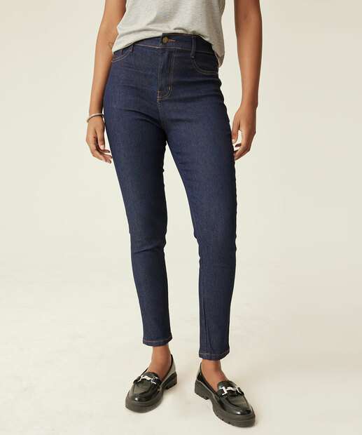 Calça Jeans Cigarrete Feminina Cintura Alta Bolsos
