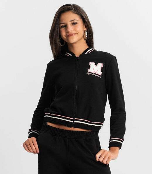 Jaqueta Juvenil Feminina Em Moletom Minty Preto