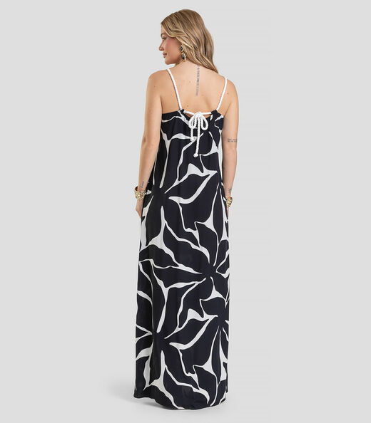 Vestido Longo Feminino em Tecido Estampado Dianna Preto
