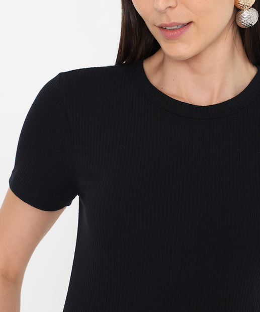 Blusa Feminina Canelada Manga Curta Marisa Preto