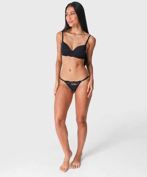 Calcinha String Textura Recorte Renda Marisa