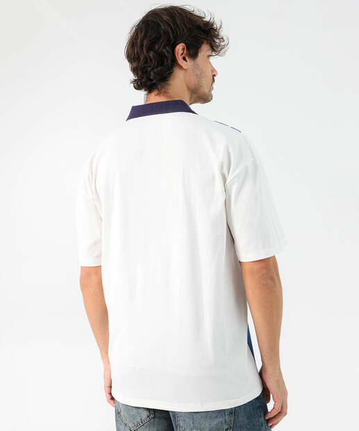 Polo Masculina Estampada Manga Curta Marisa Off White