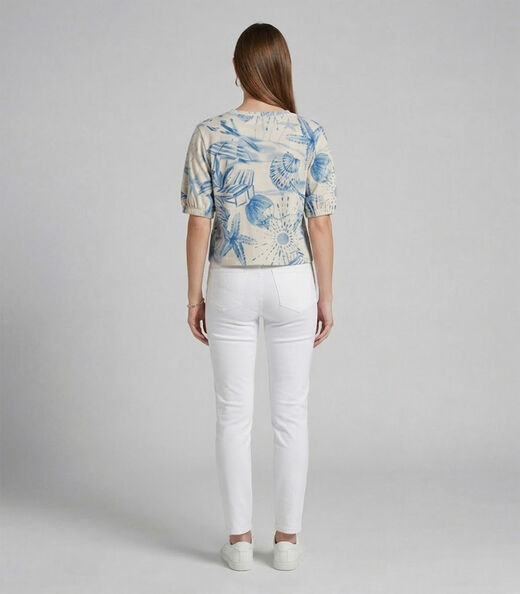 Blusa Feminina Manga Com Volume Punho Infinita Cor Azul