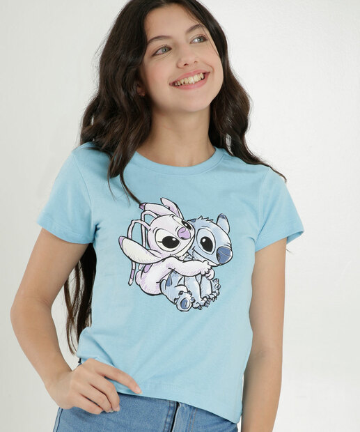 Camiseta Juvenil Angel E Stitch Disney Tam 10 a 16