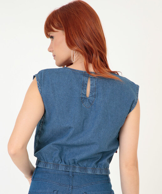Blusa Cropped Feminina Jeans Muscle Tee 