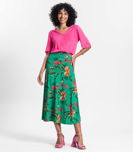 Saia Longa Floral Rovitex Verde