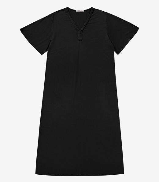Vestido Midi Viscose Maquinetada Secret Glam Preto