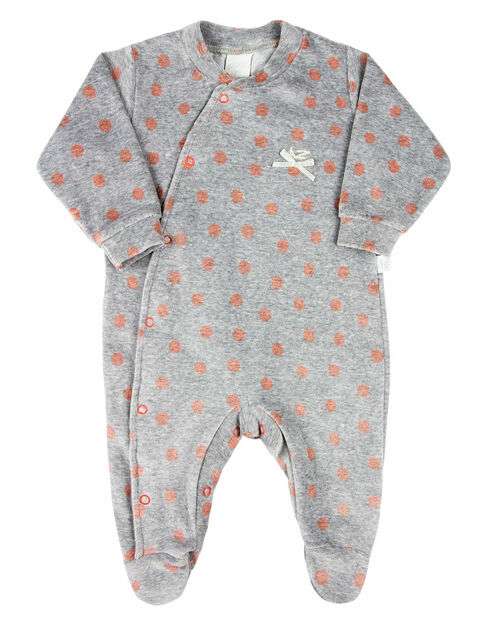 Macacão Bebe Menina Plush Estampado e Liso Kit Macacão Plush Menina Coelhos e Bo