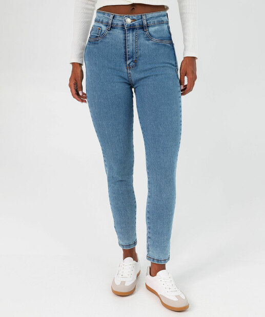 Calça Jeans Skinny Feminina Cintura Média Sawary Azul