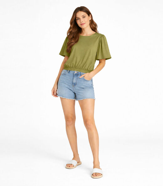 Blusa Feminina Com Franzido Na Manga Infinita Cor Verde