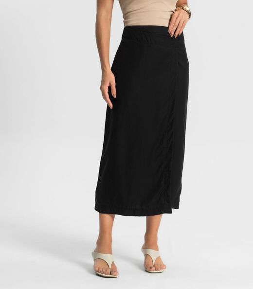 Saia Midi Com Fenda Endless Preto