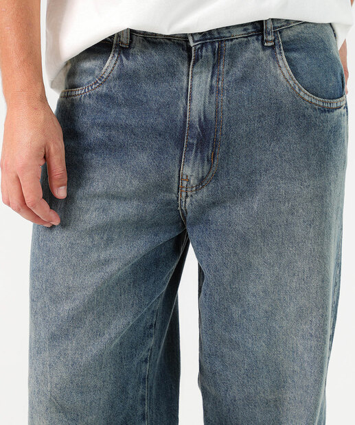 Calça Masculina Jeans Baggy Dirty Bolsos Azul