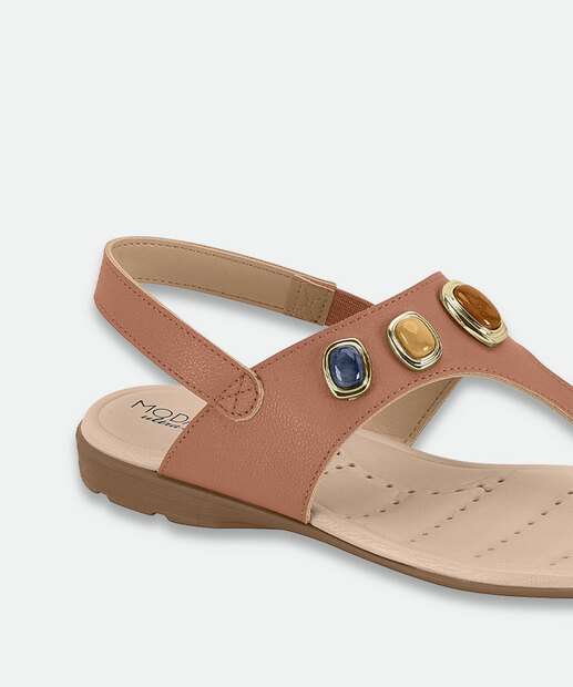 Sandália Feminina Rasteira Pedras Sintéticas Modare Bege