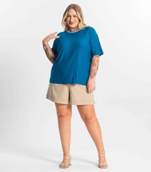 Blusa Viscose Plus Size Secret Glam Azul