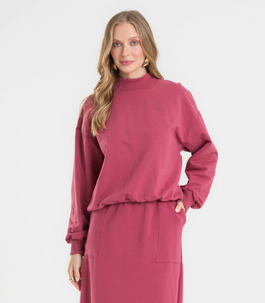 Blusão Feminino Estampado Com Gola Alta Rovitex Vermelho