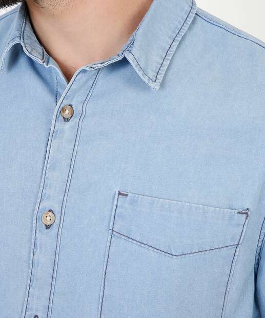 Camisa Masculina Jeans Bolso Manga Longa MR