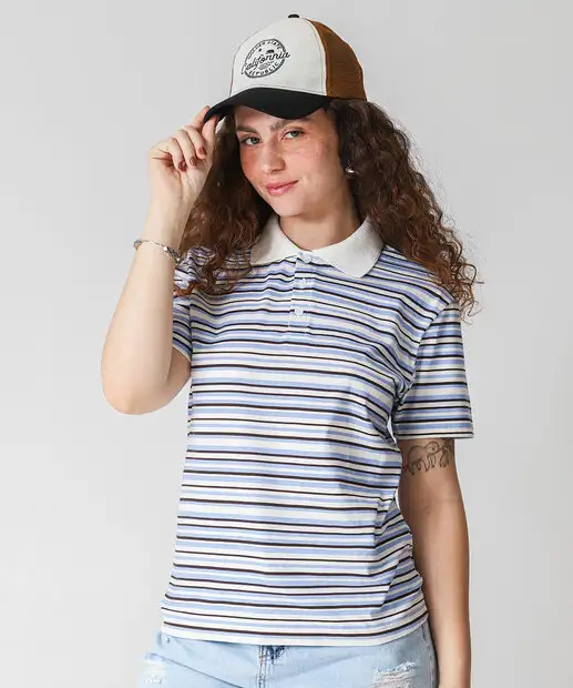Image_Blusa Polo Feminino Listrado Manga Curta Marisa Off White