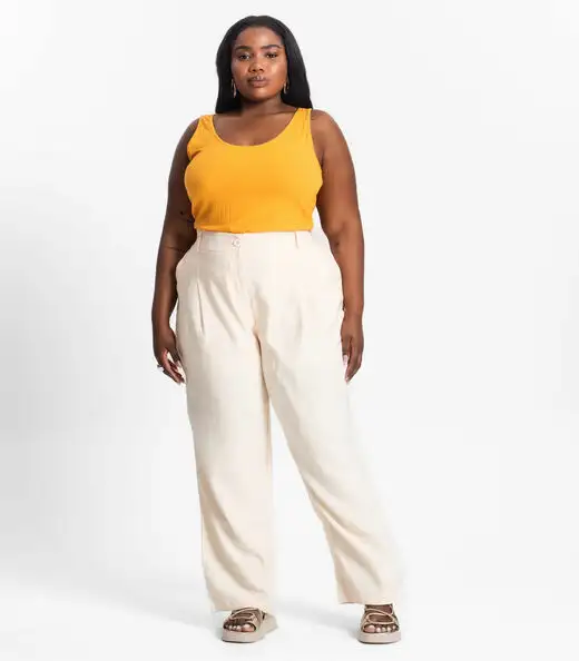 Regata Plus Size Em Ribana Canelada Secret Glam Amarelo