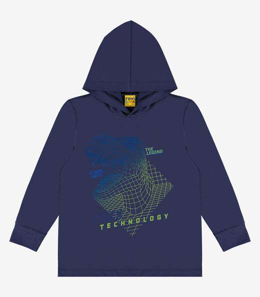 Camiseta Infantil Manga Longa Com Capuz Rovi Kids Azul